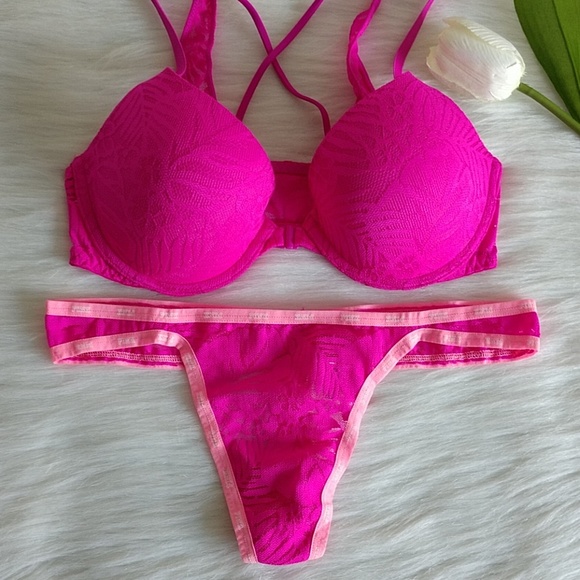 34C PINK VS PUSH-UP BRA + PANTY L.nwt - Picture 3 of 4